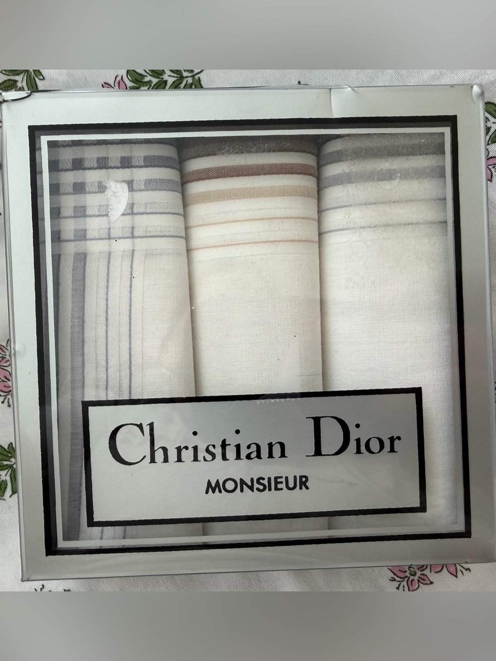 NIB Vintage Christian Dior Monsieur All Cotton Fine Handkerchief set of 3